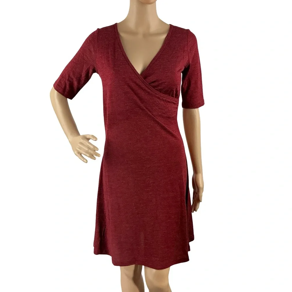 prAna Nadia Faux Wrap Wool Blend Dress Heathered Red Size XS - Picture 1 of 7